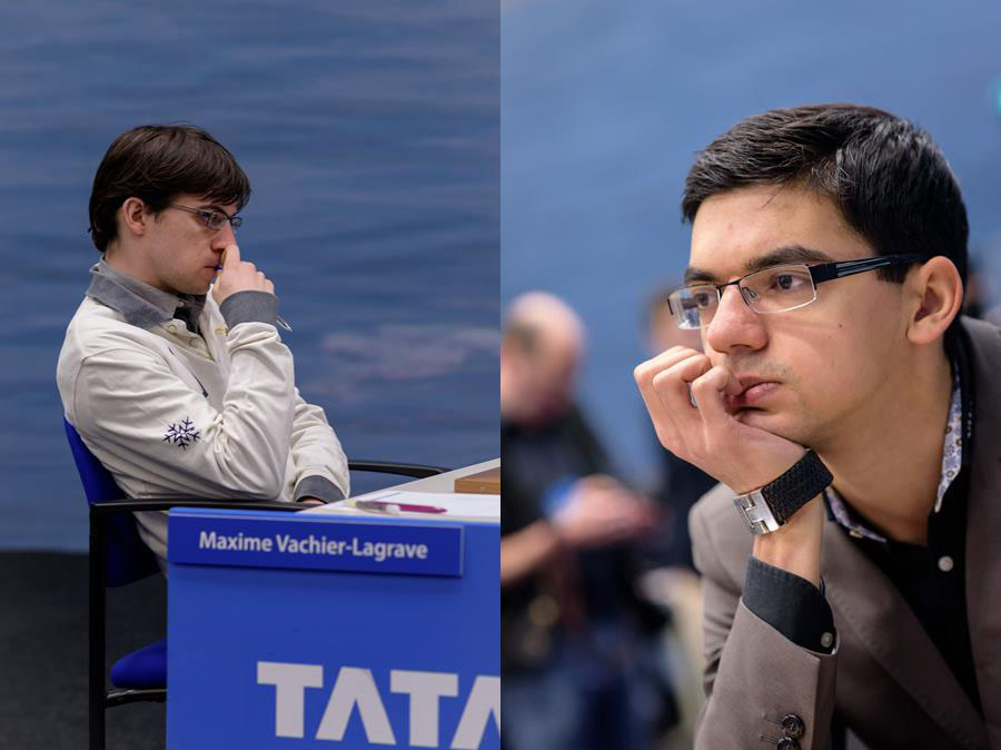 Maxime Vachier-Lagrave and Anish Giri in Tata Steel Masters 2015. Photo credit: Tata Steel Chess.